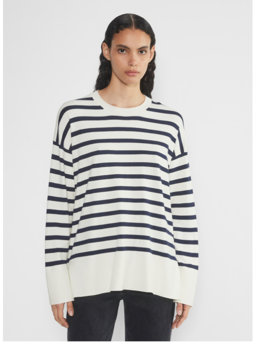 Aritzia Babaton Tradition Sweater XS Navy Ivory Stripe Oversized